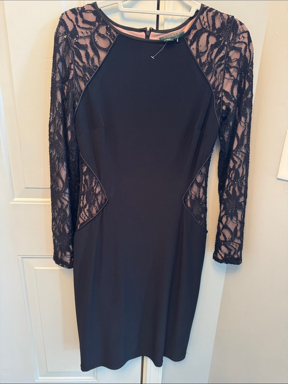 Ralph Lauren Black Lace-Panel Long Sleeve Sheath Dress size 8